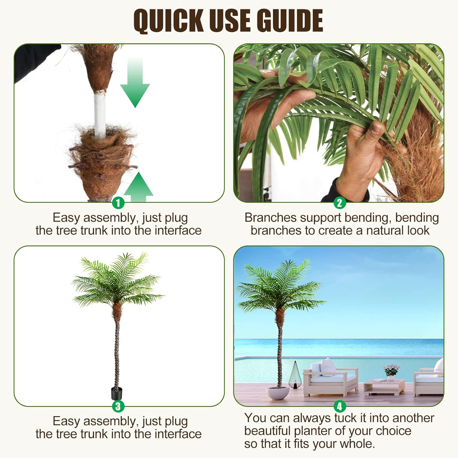 8.5Ft Tall Artificial Phoenix Palm Tree for Outdoors Indoor Decor, Large Faux Co