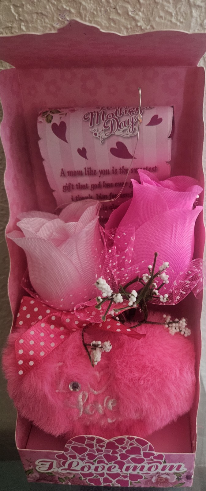 LED Pink Artificial Rose & Baby’s-Breath Flower Box Arrangement Mother’s Day