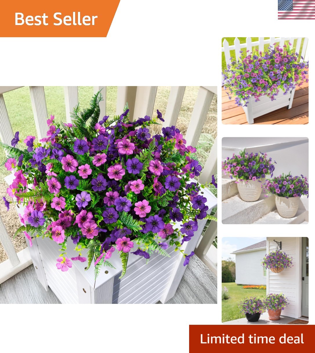 Realistic 12-Bundle Artificial Flowers with Ferns for All-Season Outdoor Display