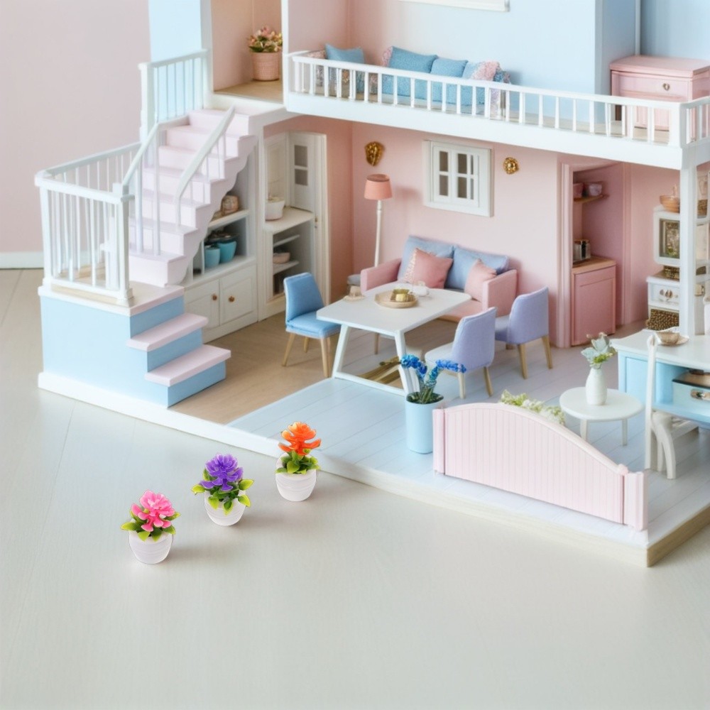 9Pcs Miniature Dollhouse Plastic Potted Plants Assorted Color Durable Decoration