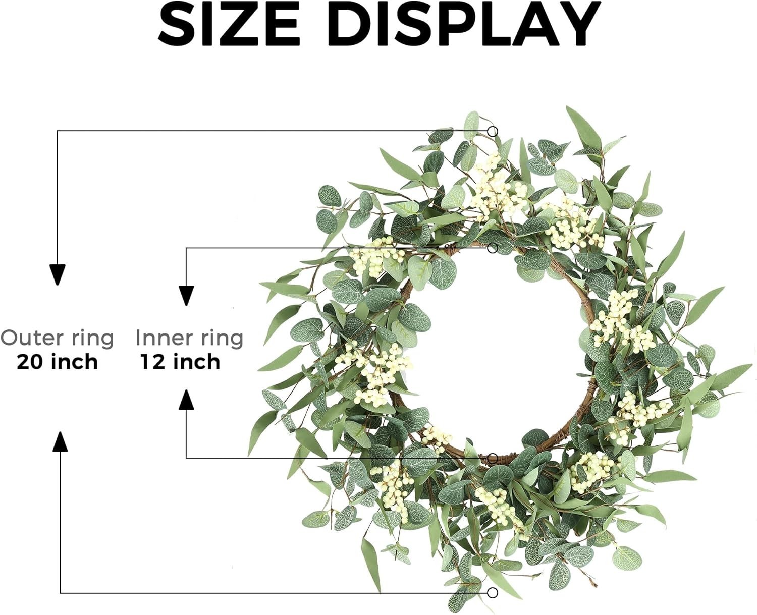 20-Inch Eucalyptus Wreath for Front Door, Window or Porch – All Seasons Decor