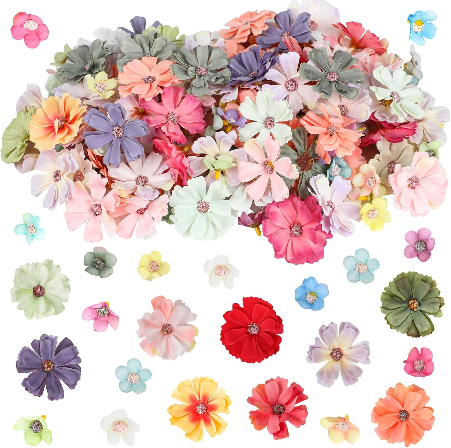 150pcs Mini Faux Flower for Crafts,Artificial Flower Heads Daisy Peony Flower De