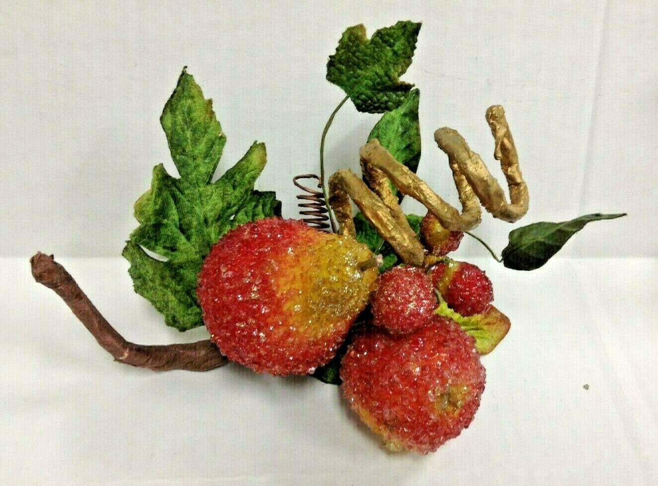 8 Frontgate Beaded Crystal Holiday Faux Fruit Picks Floral Tree Stems Apple Pear