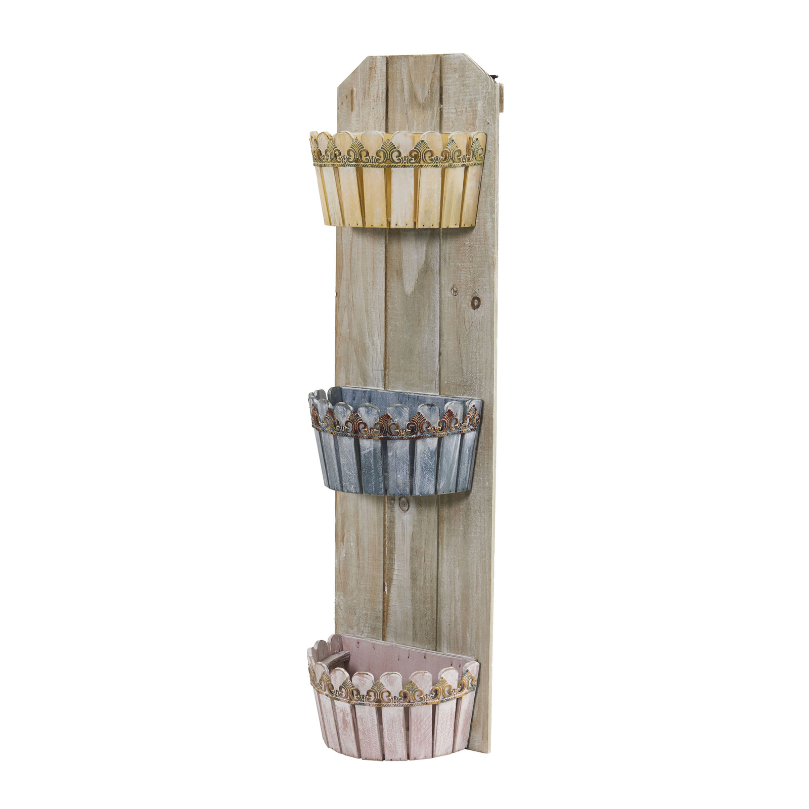 35″ Triple Wall Planter Shelf Hangable Rustic with 3 Baskets