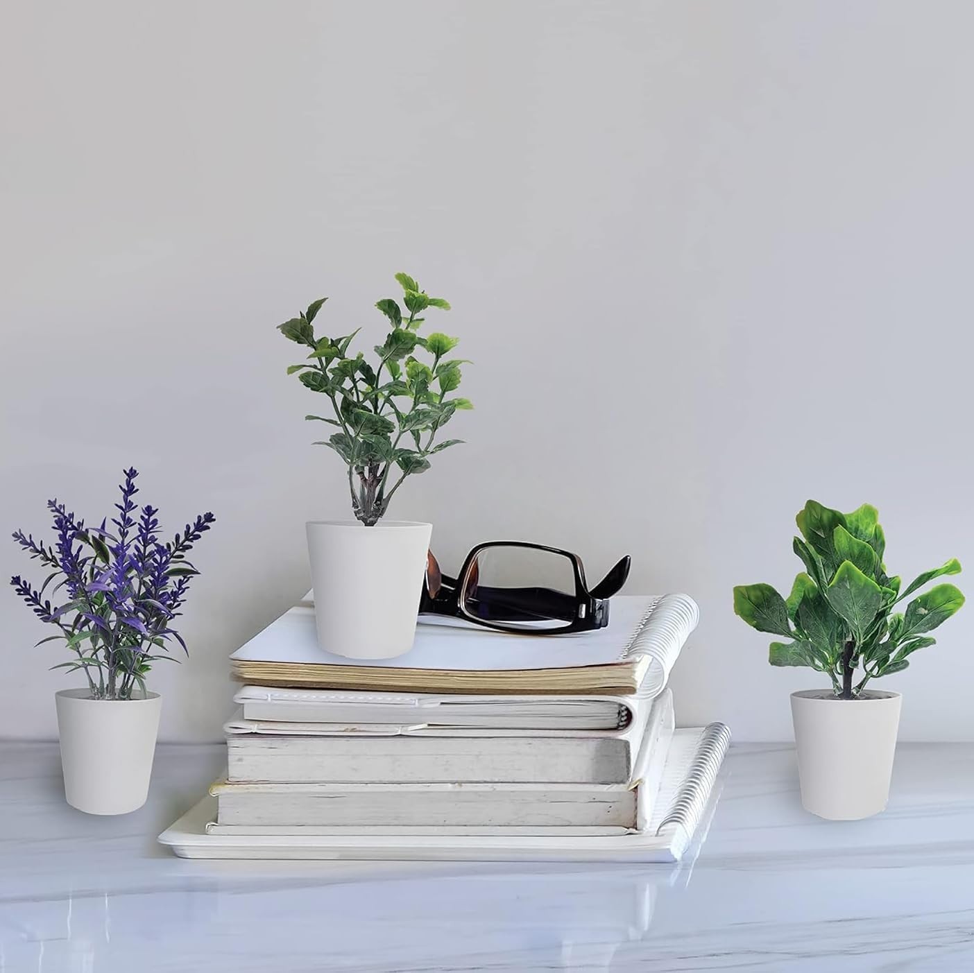 Artificial Potted Plants for Home Decor, 5.5″ Faux Greenery in White Pots
