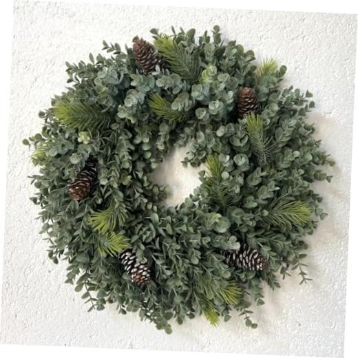Spring Summer Wreaths for Front Door 19.69″ Artificial Green Boxwood Green-1