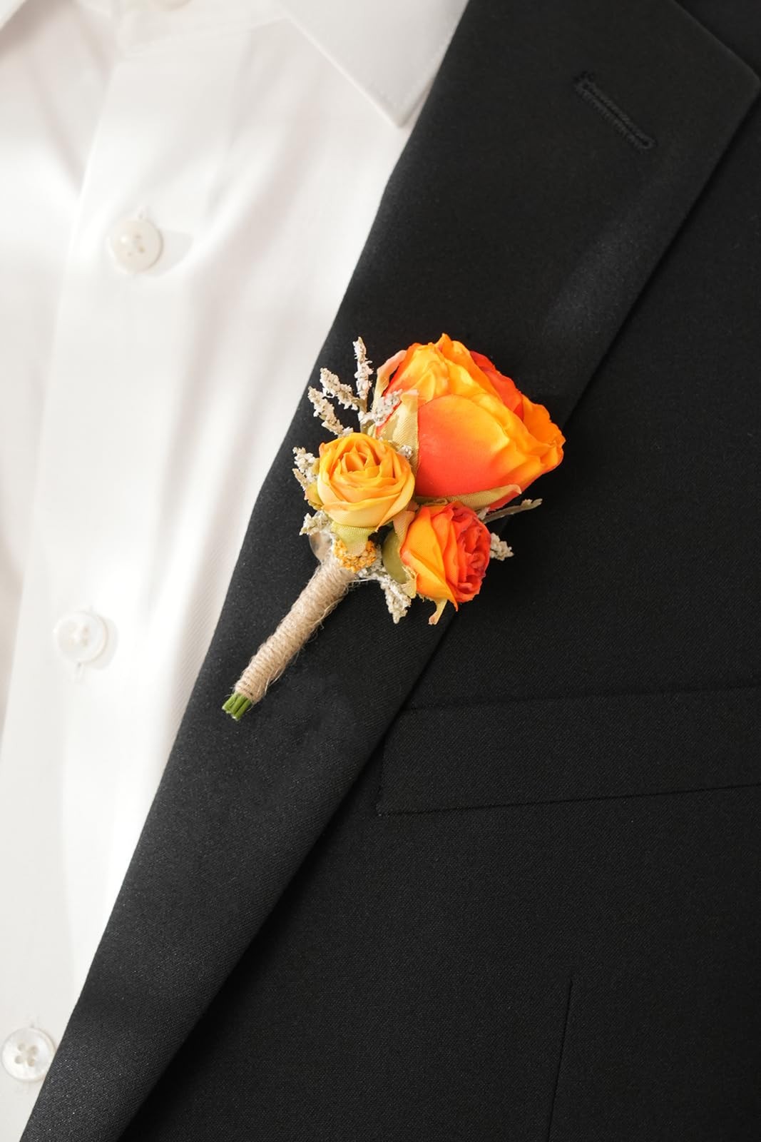 Retro Orange Rose Natural Dried Plants Boutonniere for Men, Set of 6, Corsage…