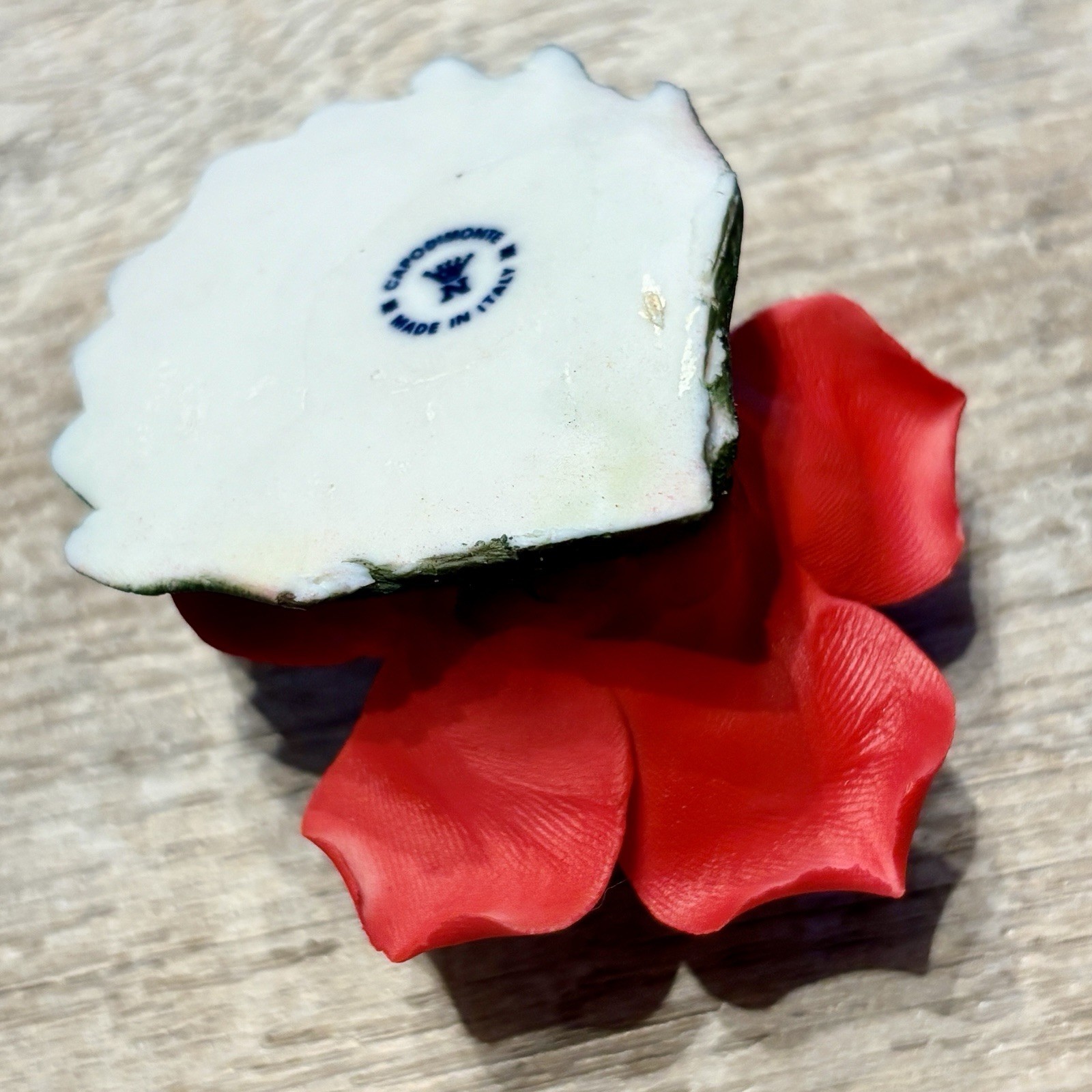 Capodimonte Italy Red Fine Porcelain Rose Flower Current Day backstamp