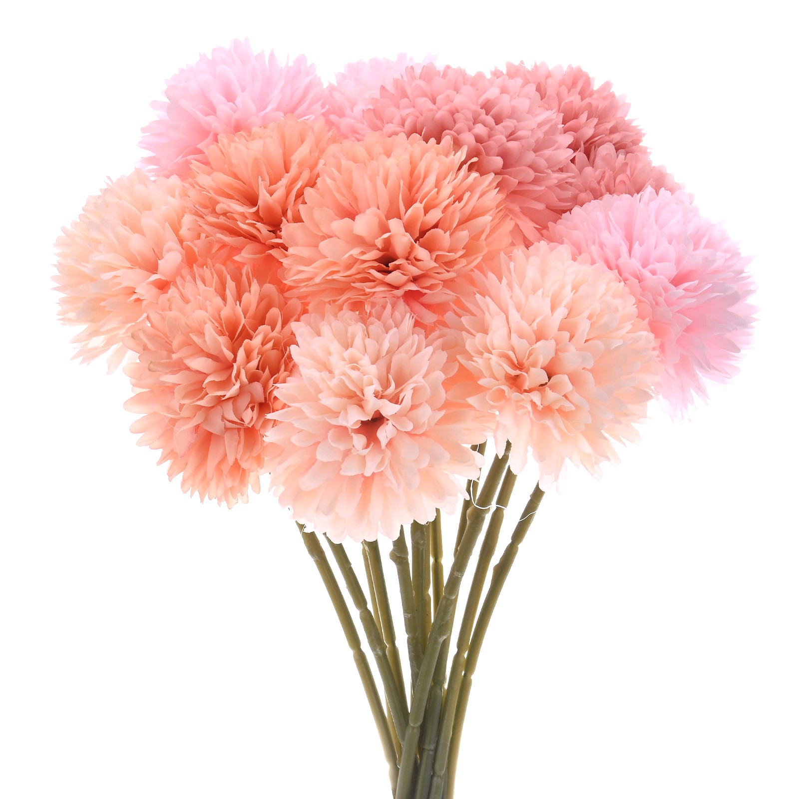 12 PCS Artificial Chrysanthemum Ball Flower Pink,Light Pink,Dark Pink,Peach Pink