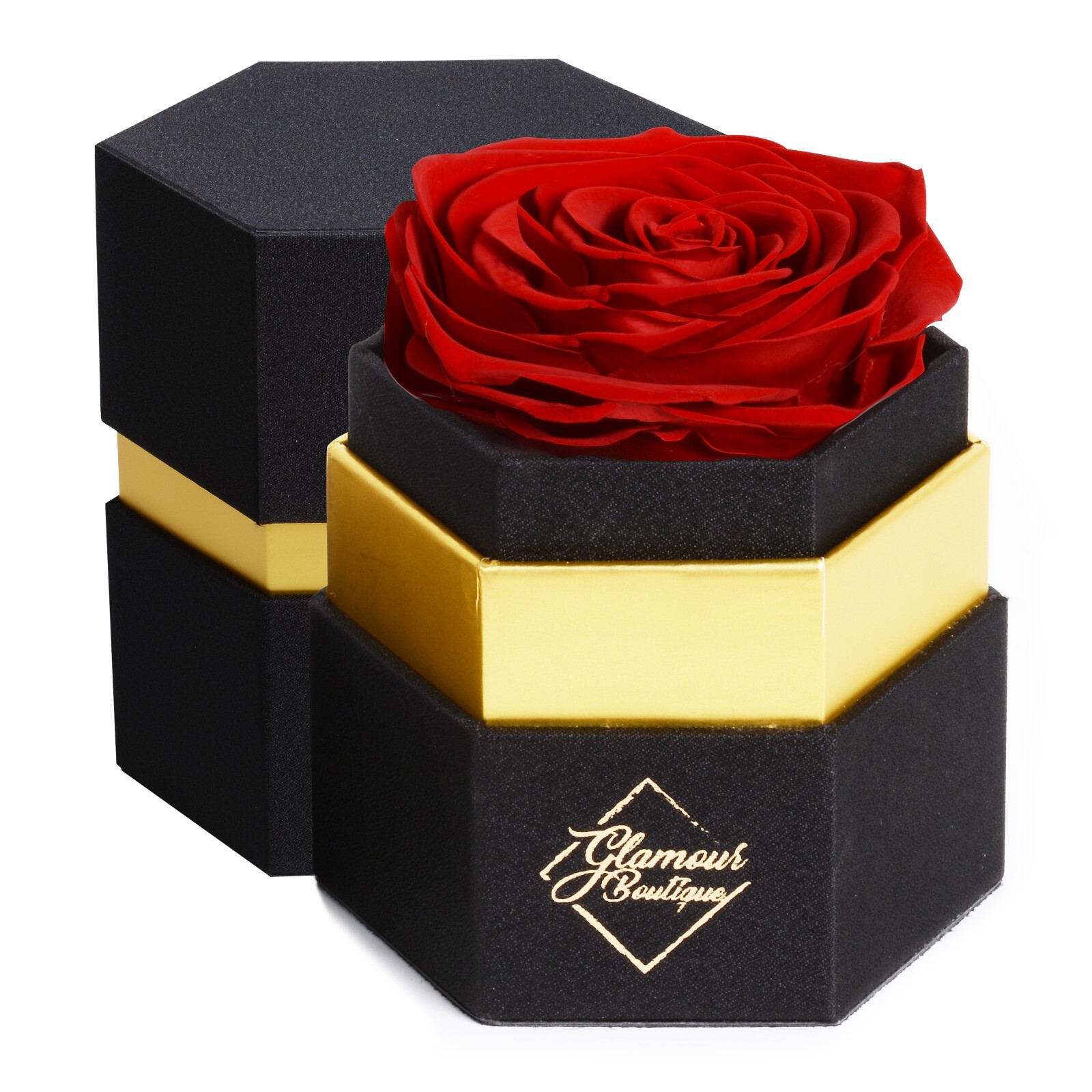 Glamour Boutique Hexagon Single Forever Real Rose – Preserved Roses in a Box
