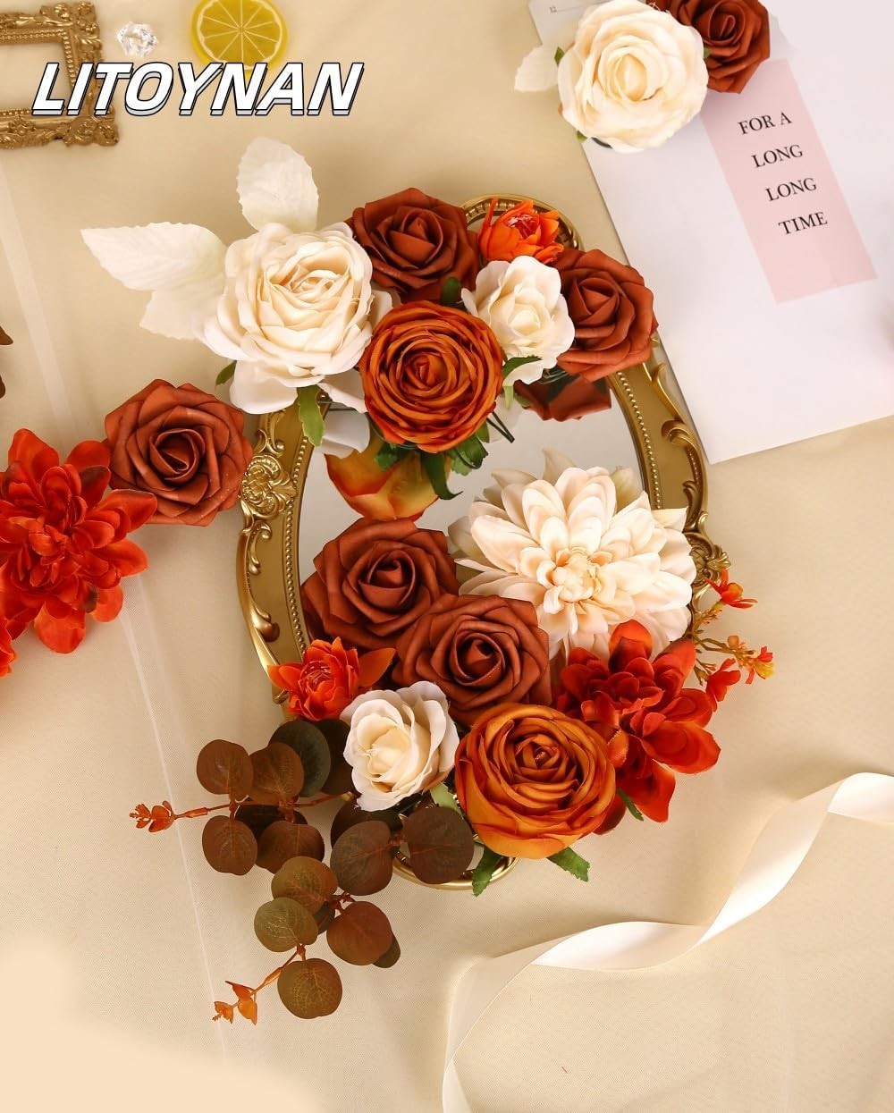 Artificial Flower Box Set Silk Flowers Rose Faux Flowers with Stems for DIY B…
