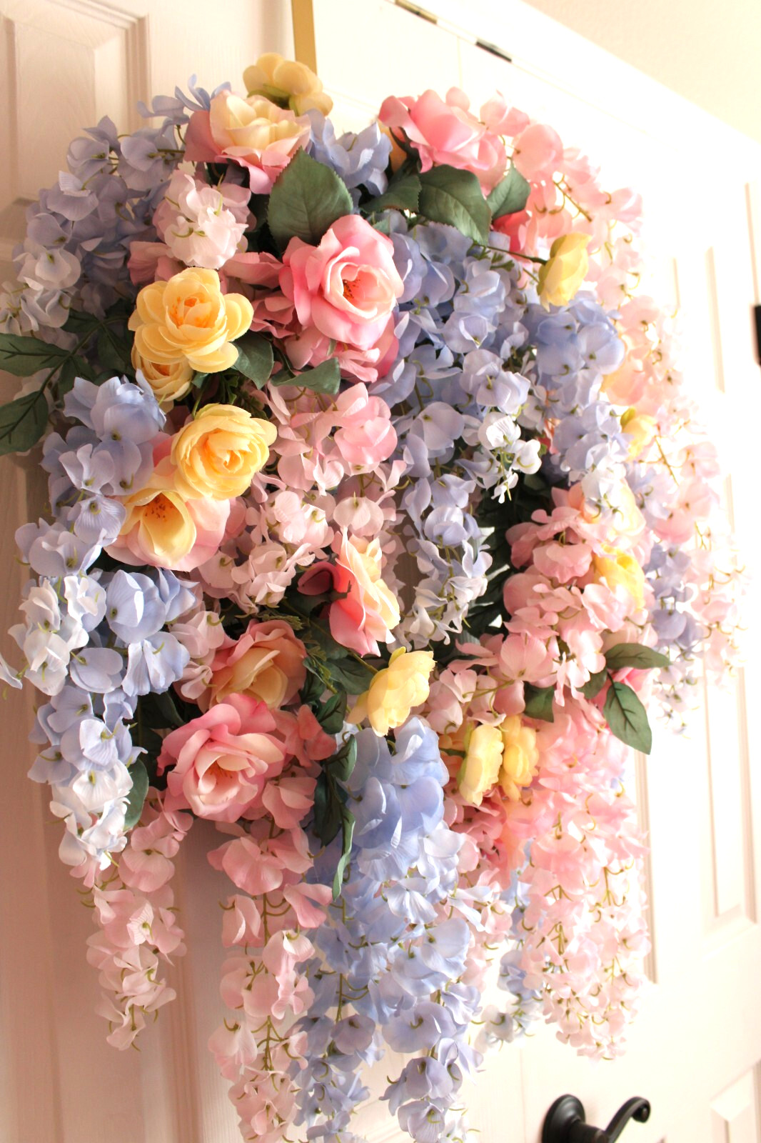 Purple & Pink Wisteria Grapevine Wreath Faux Flowers Pink Roses Ranunculus Chic