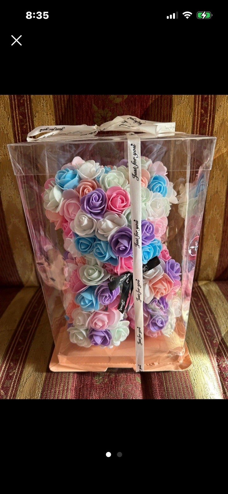 Rose Bear Pink 10in Rose Flower Bear Over 250 Flowers Clear Gift Box