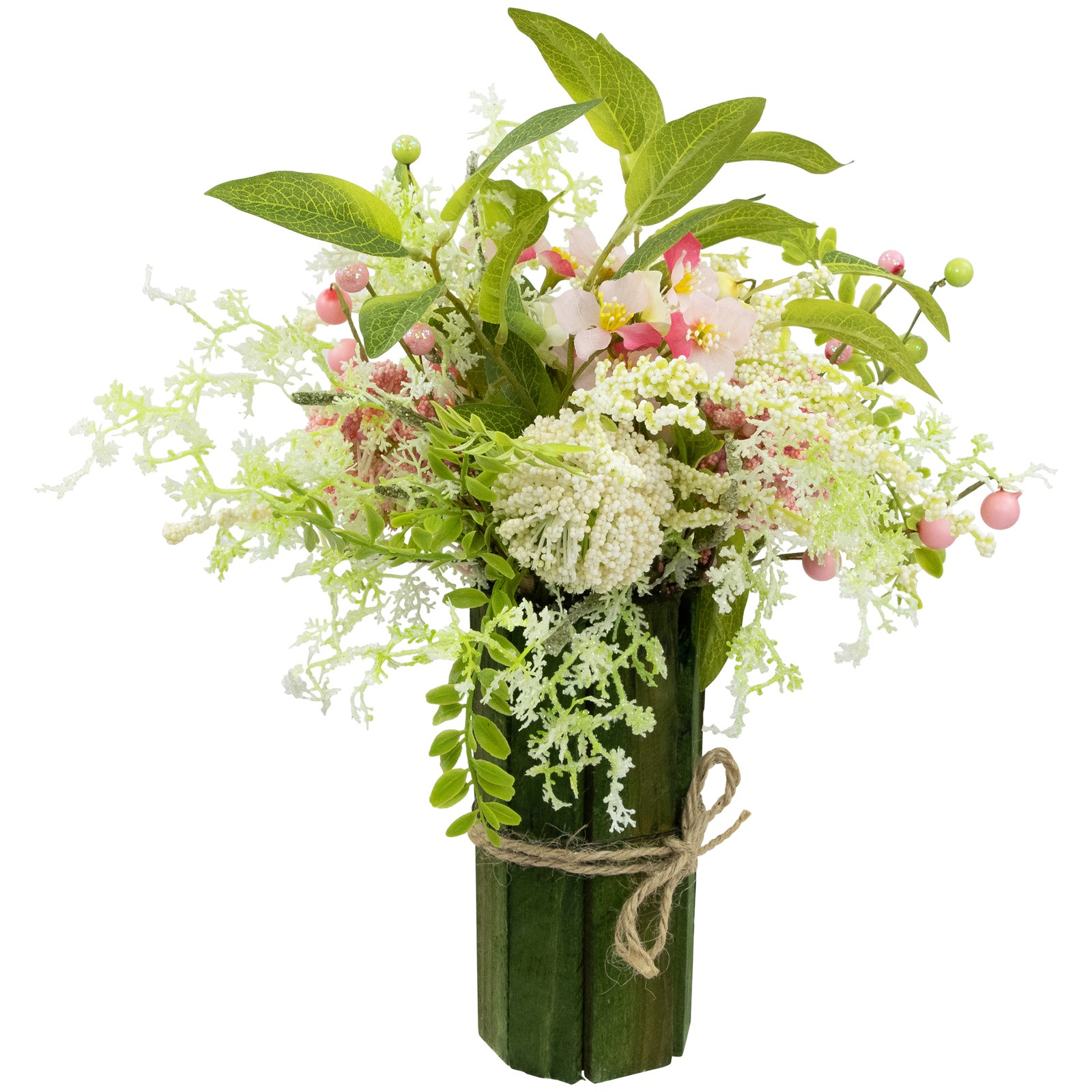 Northlight Hydrangea and Berry Floral Spring Bouquet – 14″ – Pink and Green