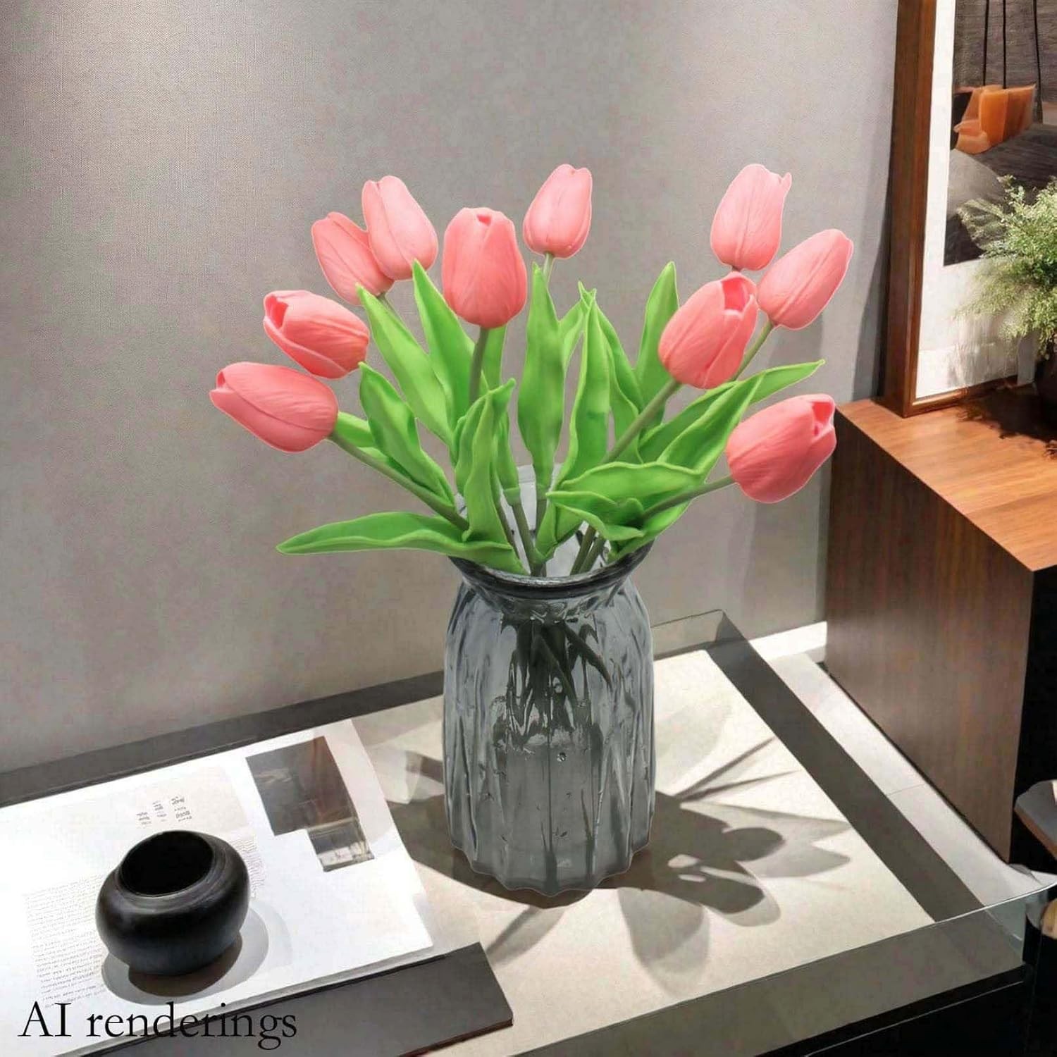 10-Heads Artificial Flowers PU Mini Real Touch Tulip Bouquets for Home Wedding P