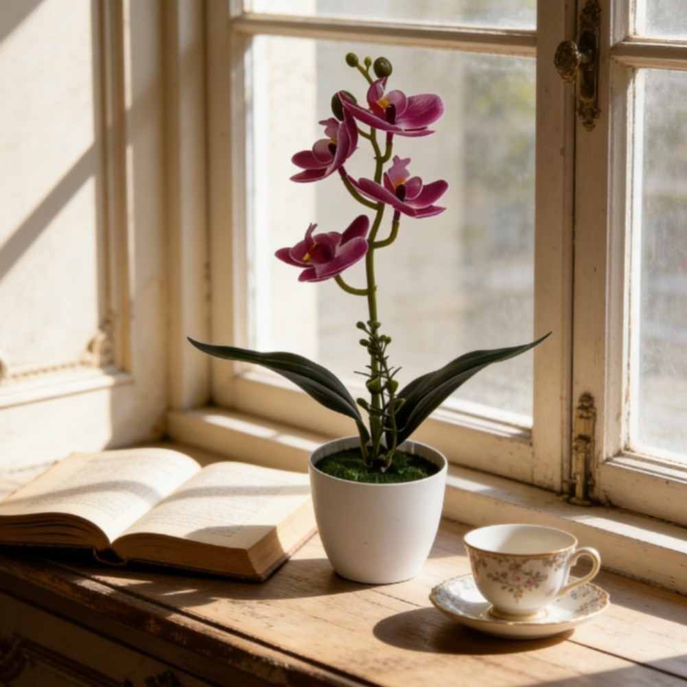 31cm Tall Fake Orchid in Pot for Living Room Bedroom Study Decor Indoor Use