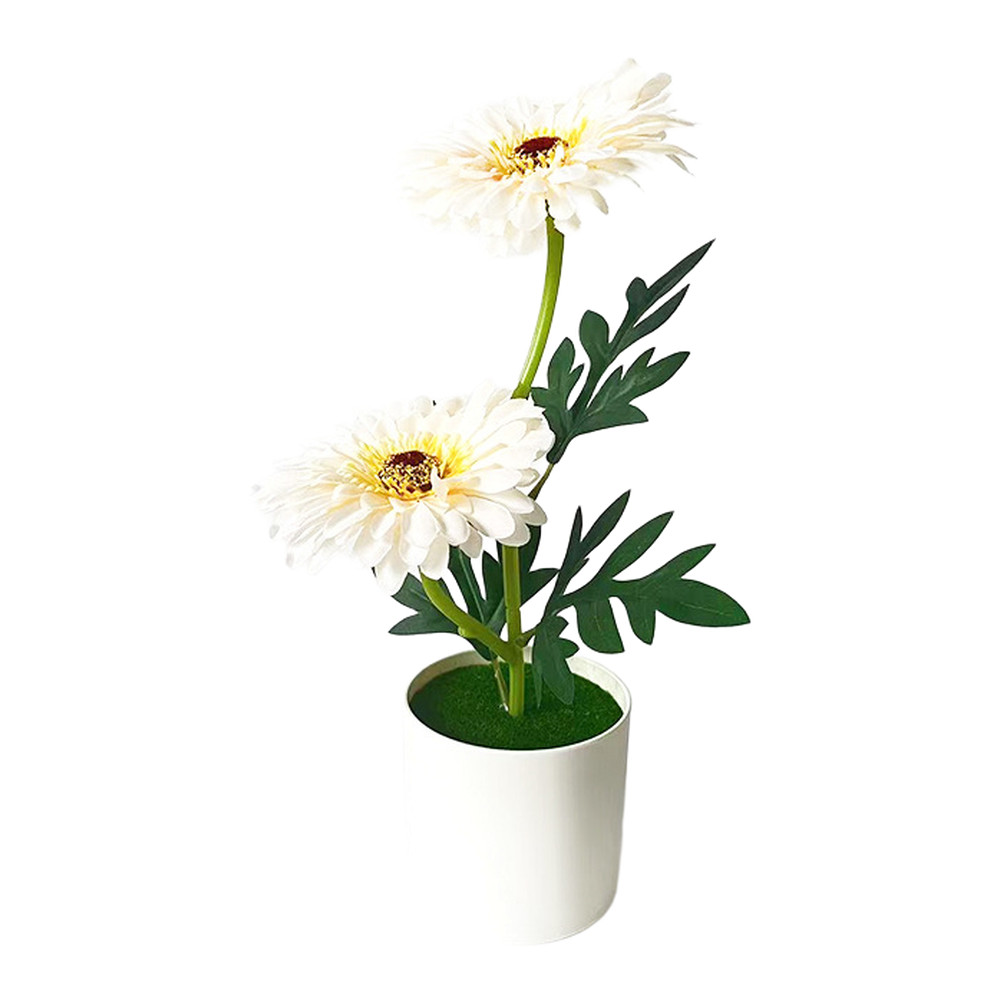 Artificial Daisy Plant with Two Blooms in White Pot 10.6 inches for Tabletop