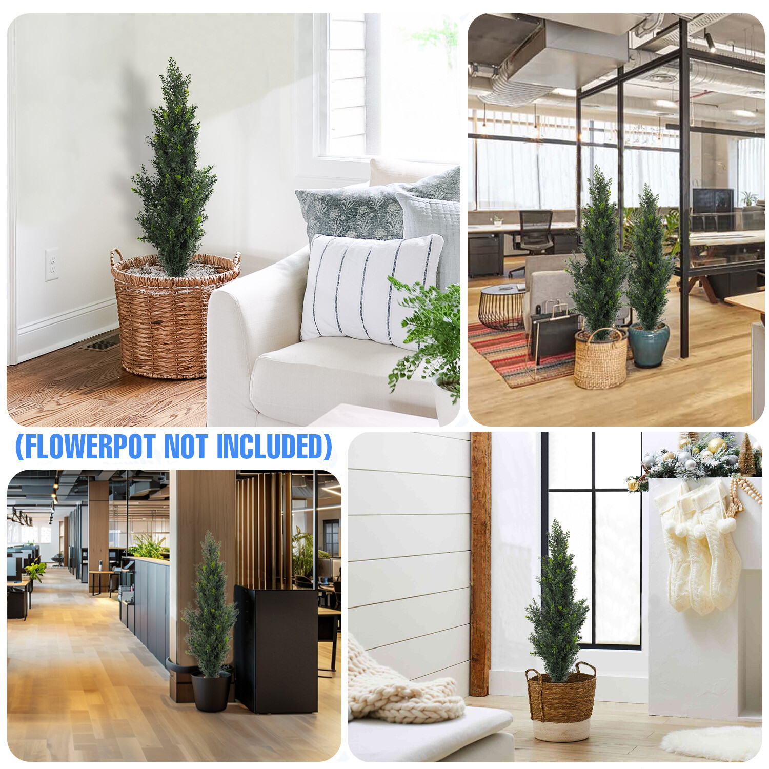Artificial Cedar Topiary Trees with Plastic Nursery Pot For Home Christmas Decor