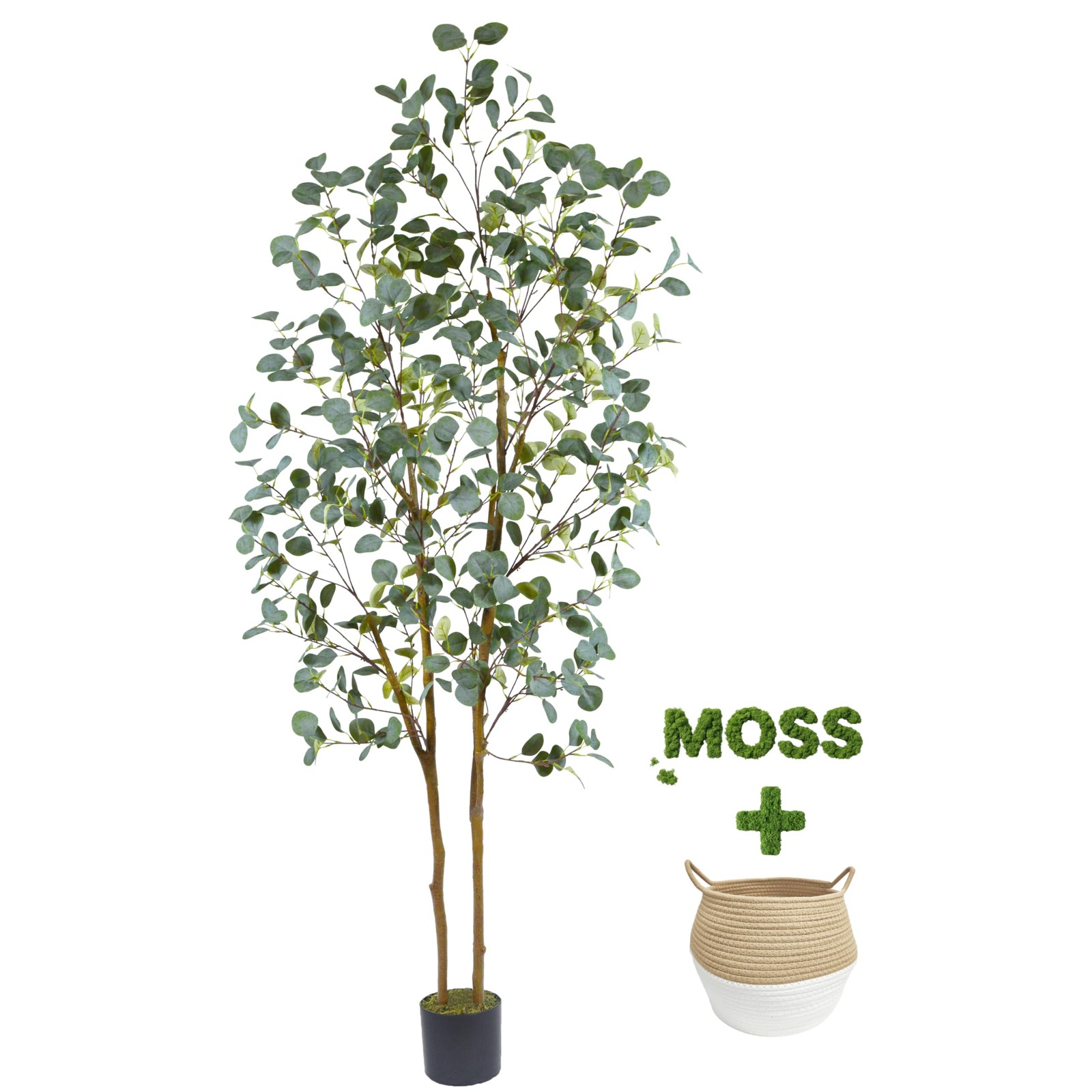 Artificial Eucalyptus Tree, 7ft Tall Silk Leaves Fake Plant with Basket for O…