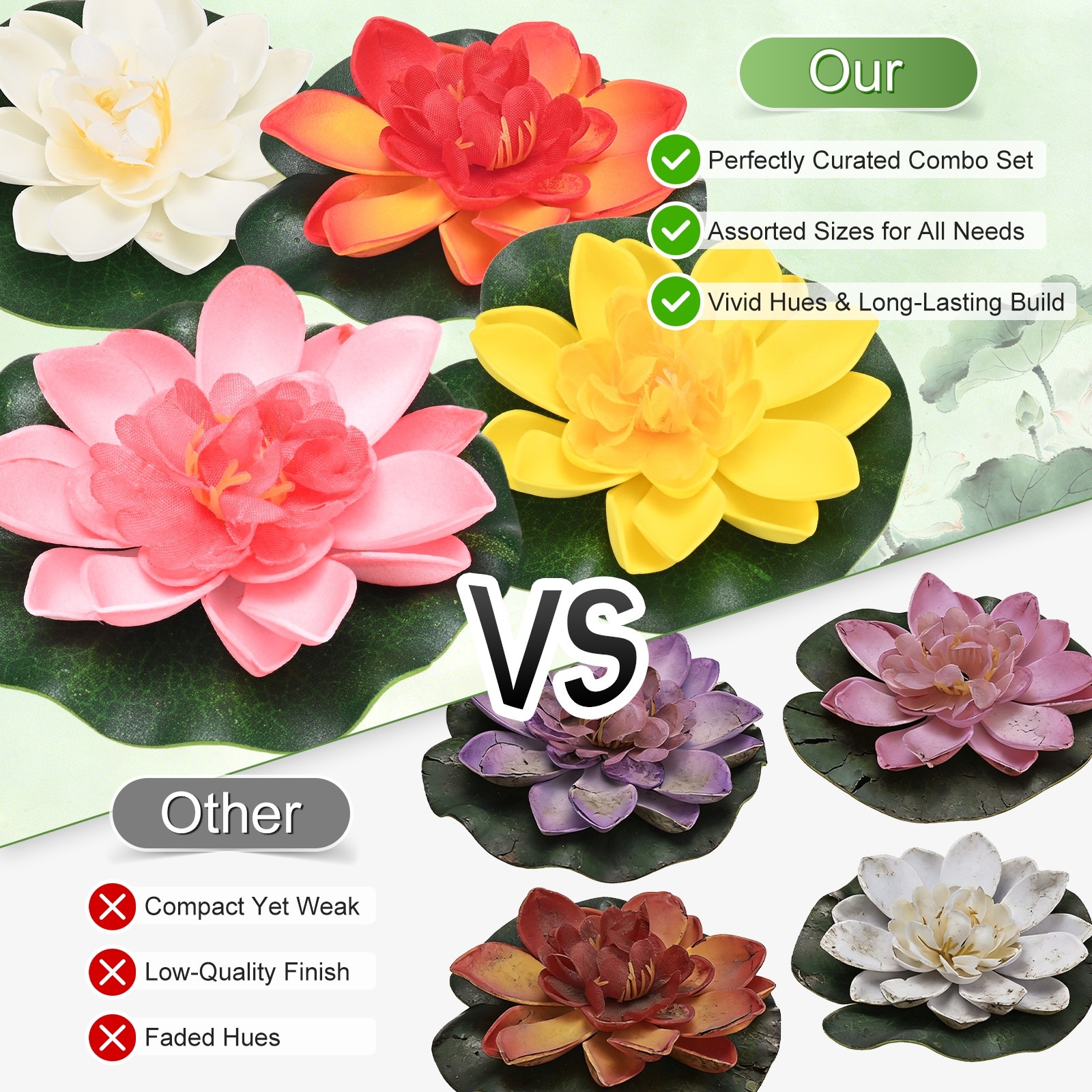 1-Set Artificial Foam Lotus Flower with Water Lily Pad, 4″ [Light Pink]