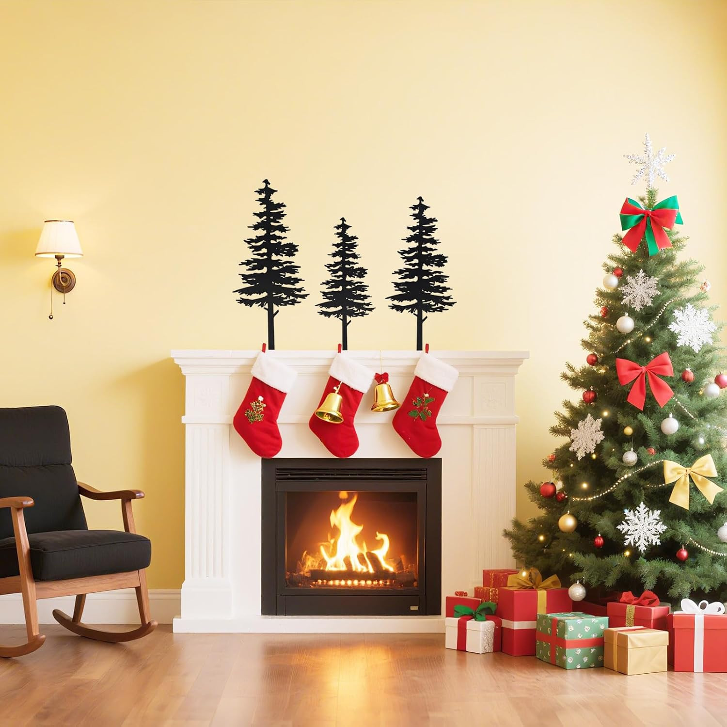 Farmhouse Metal Pine Tree Decor – Rustic Cabin Woodland Forest Accent Fireplace