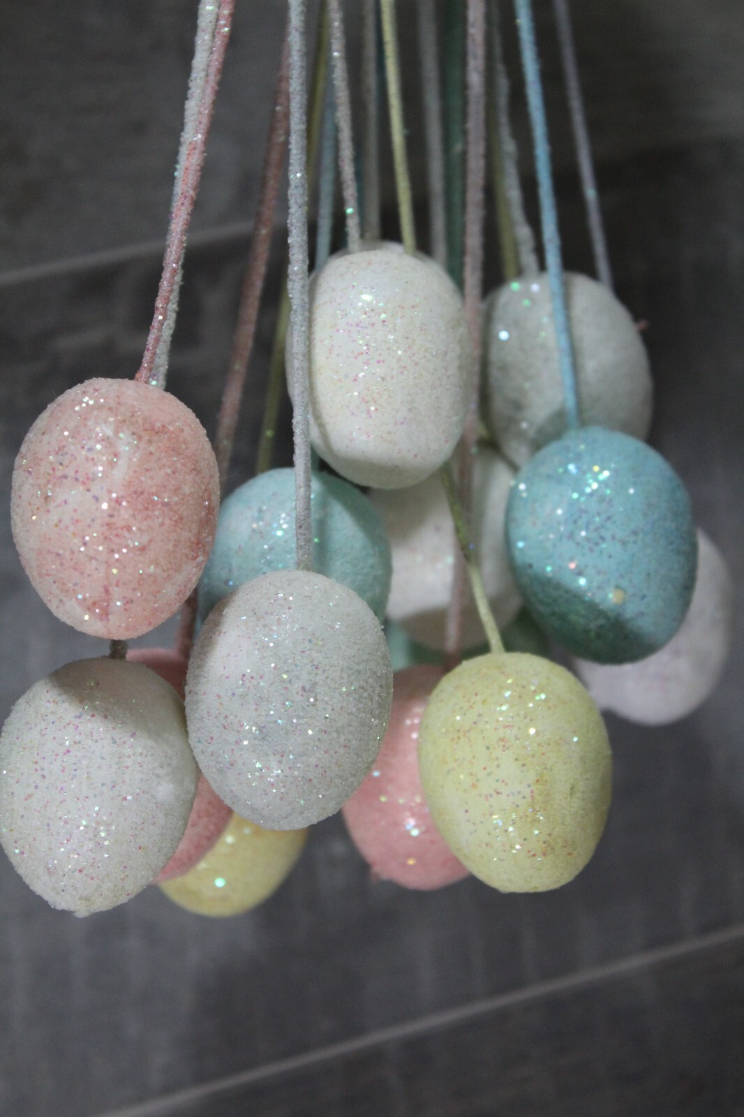 NoS Vintage Lot of 17 Easter Glitter Egg Plastic Floral Picks