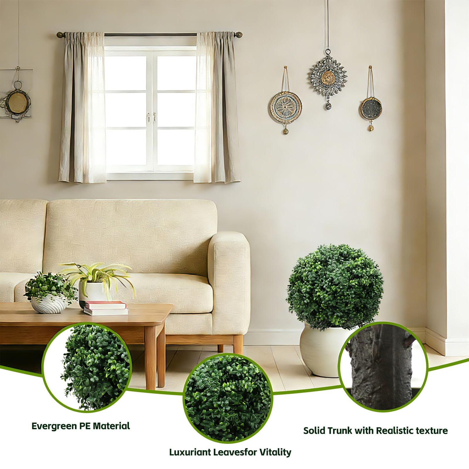 26-Inch Artificial Topiary Boxwood Trees (Set of ) – Lifelike, UV-Resistant D…