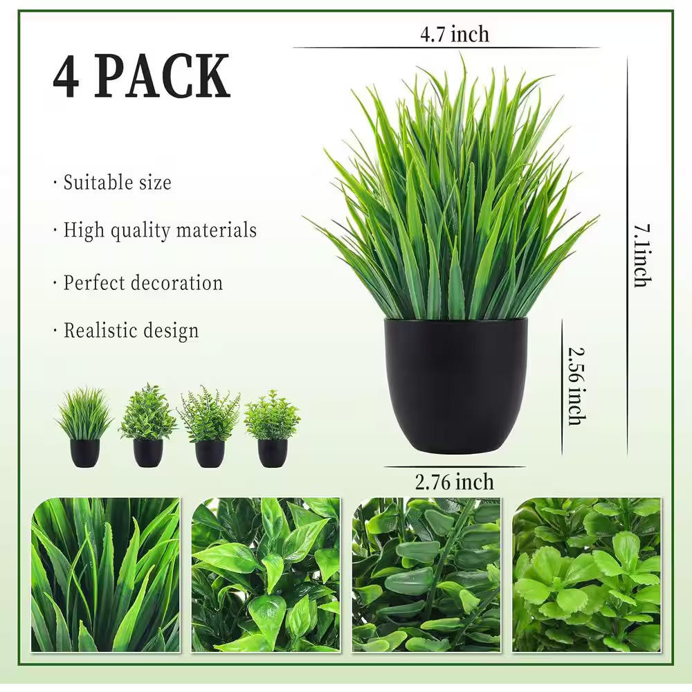 9.84 In. H Black Artificial Plant Set of 4 for Home and Office Decor