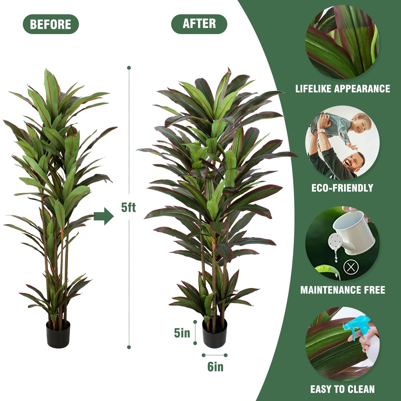FLOWORLD Dracaena Artificial Plant 5ft Red Yucca Silk Tree Faux Plants Indoor…