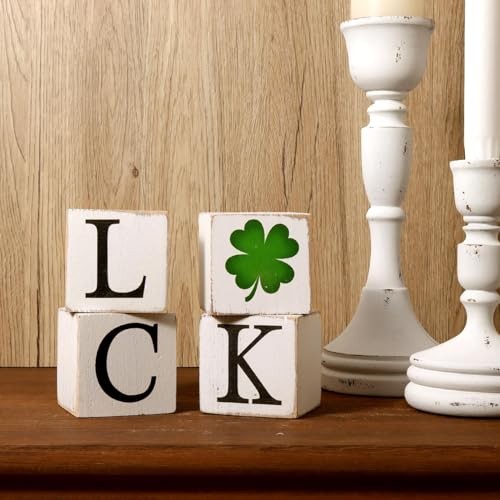 Decorative Signs, 4Pcs St. Patrick’s Day Wooden Signs, White Faded Paint,