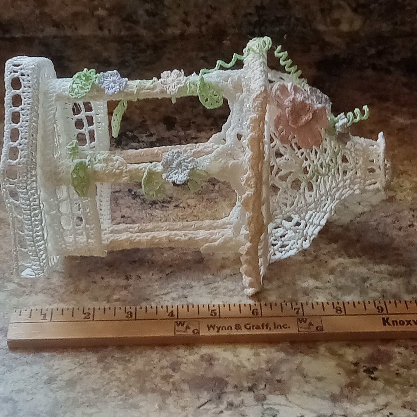 Hand Crocheted Gazebo Sculpture Spring Floral 9” by 6″ Cottage Core Whimsical