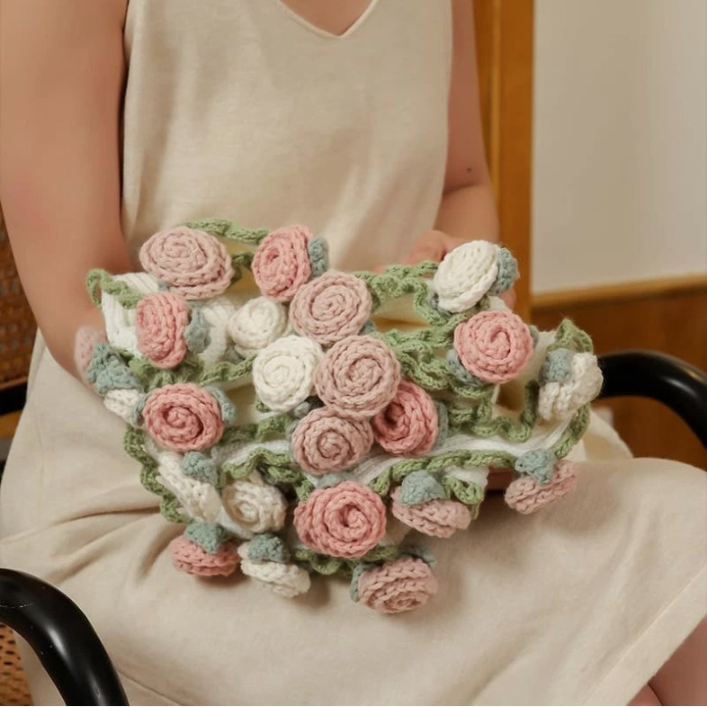 Bouquet ,DIY Handmade Crochet Rose Blanket,Knitted Throw Blankets
