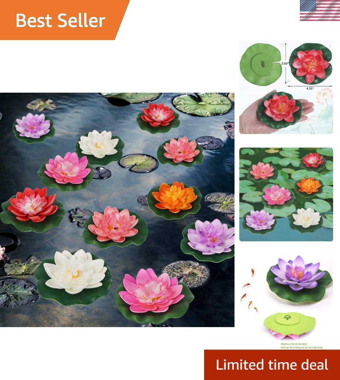 Realistic 12 Pcs Floating Lotus Flowers with Pads for Indoor & Outdoor Decor