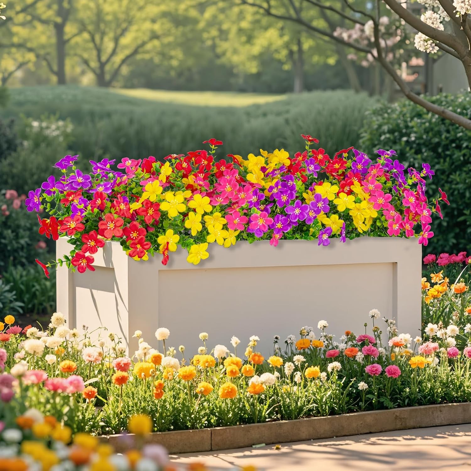 16 Pcs Artificial Flowers for Outdoors Decoration, Mixed | Fake silk flowers, UV