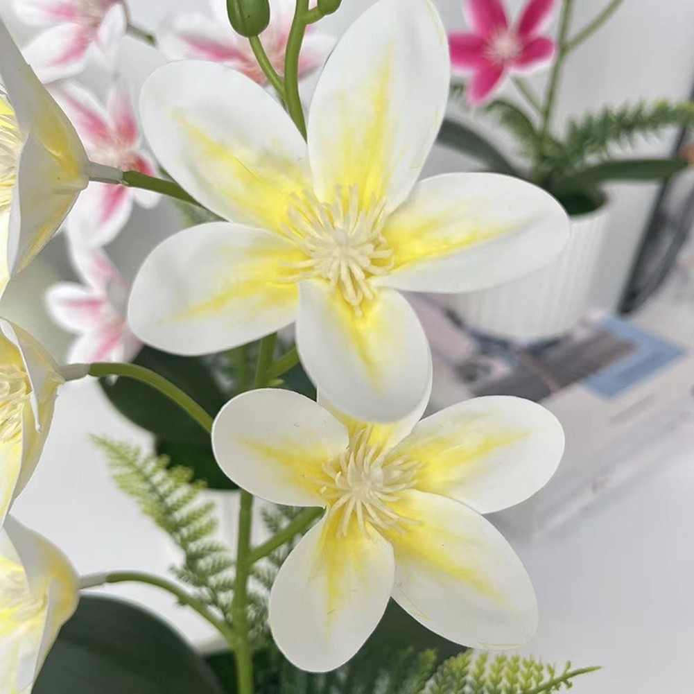 Vertical Pot Magnolia Flower Decoration with Realistic Petals and Green Leaves