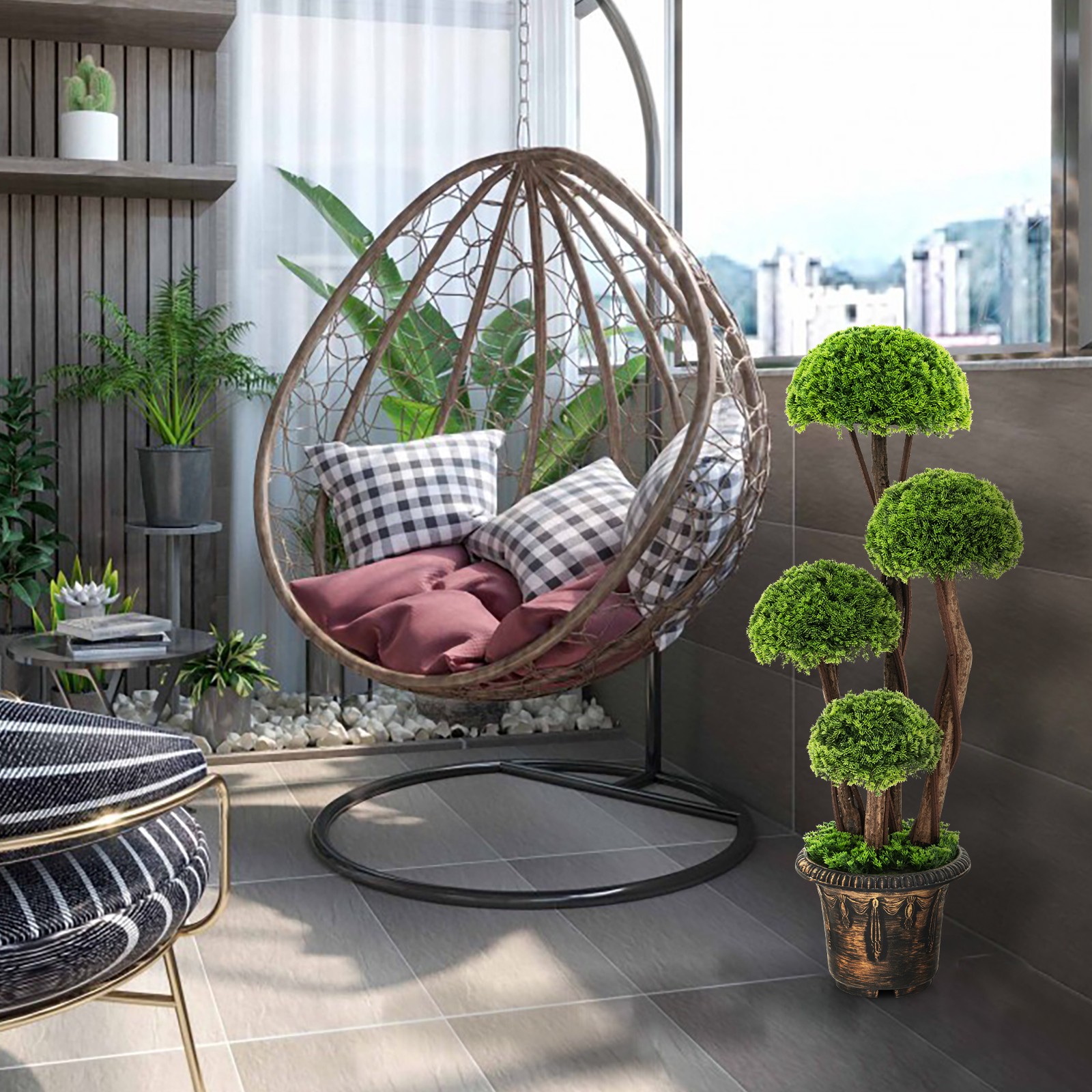 3FT Artificial Tree w/ Exquisite Mushroom Shape&Abundant Leaves&Realistic Trunks