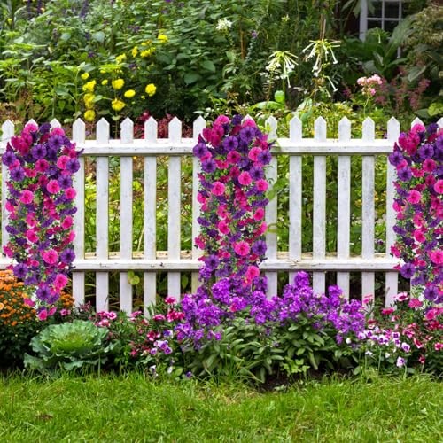 Artificial Hanging Morning Glory Flowers Purple 2 Bundles UV Resistant