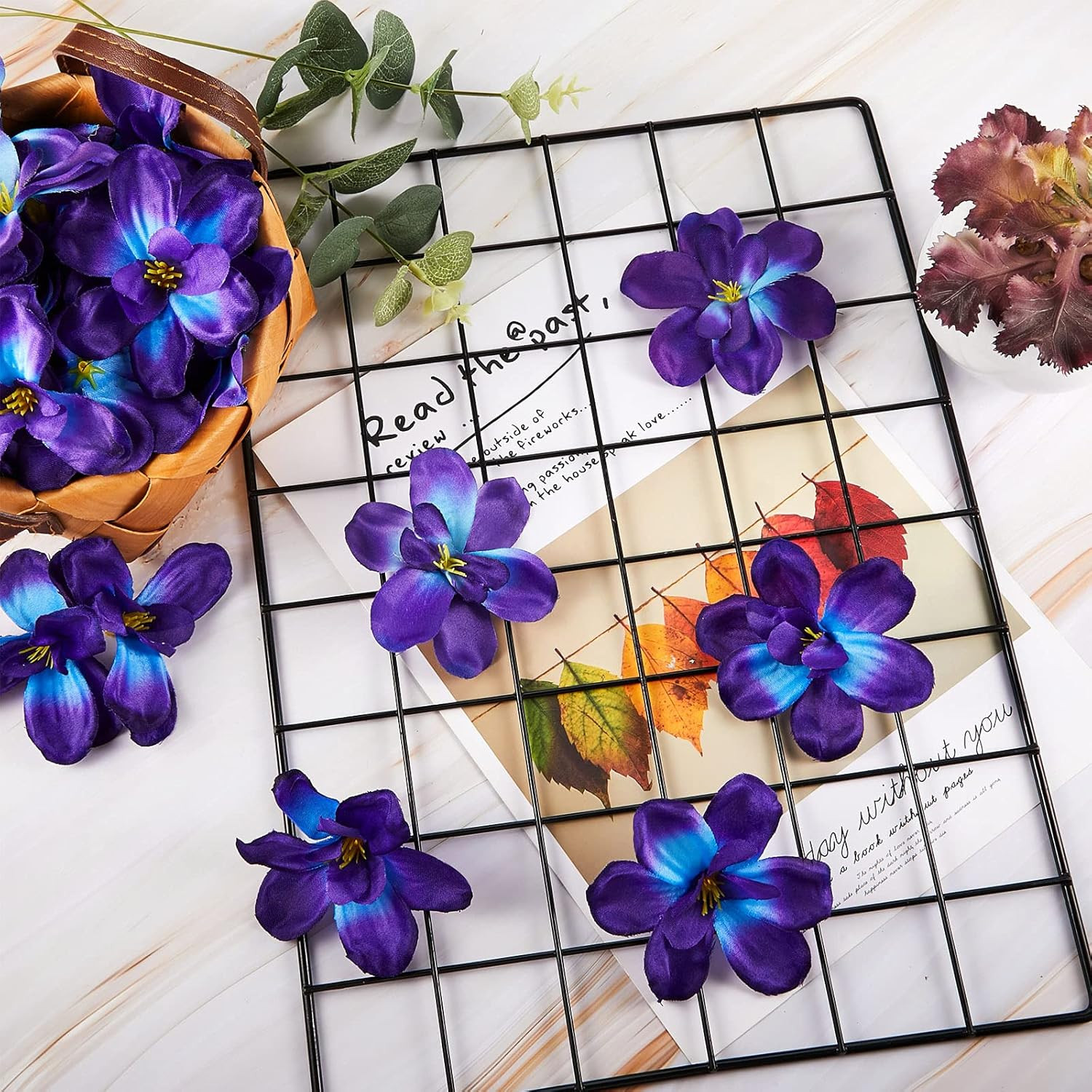 100 Pieces Blue Purple Faux Orchid Flowers Halloween Flower Day of The Dead D…