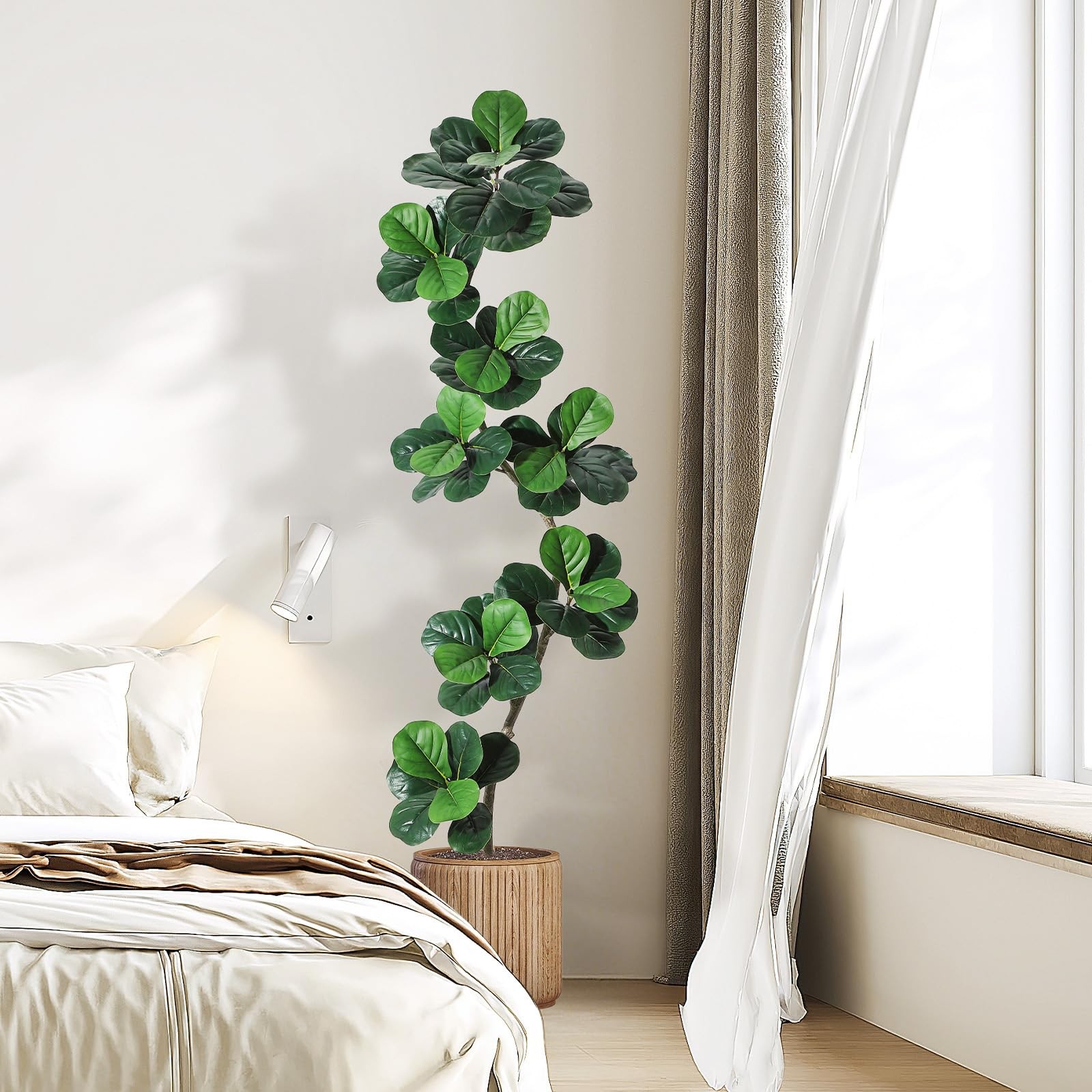Fiddle Leaf Fig Artificial Tree with White Planter,7 ft Faux Plants Indoor wi…