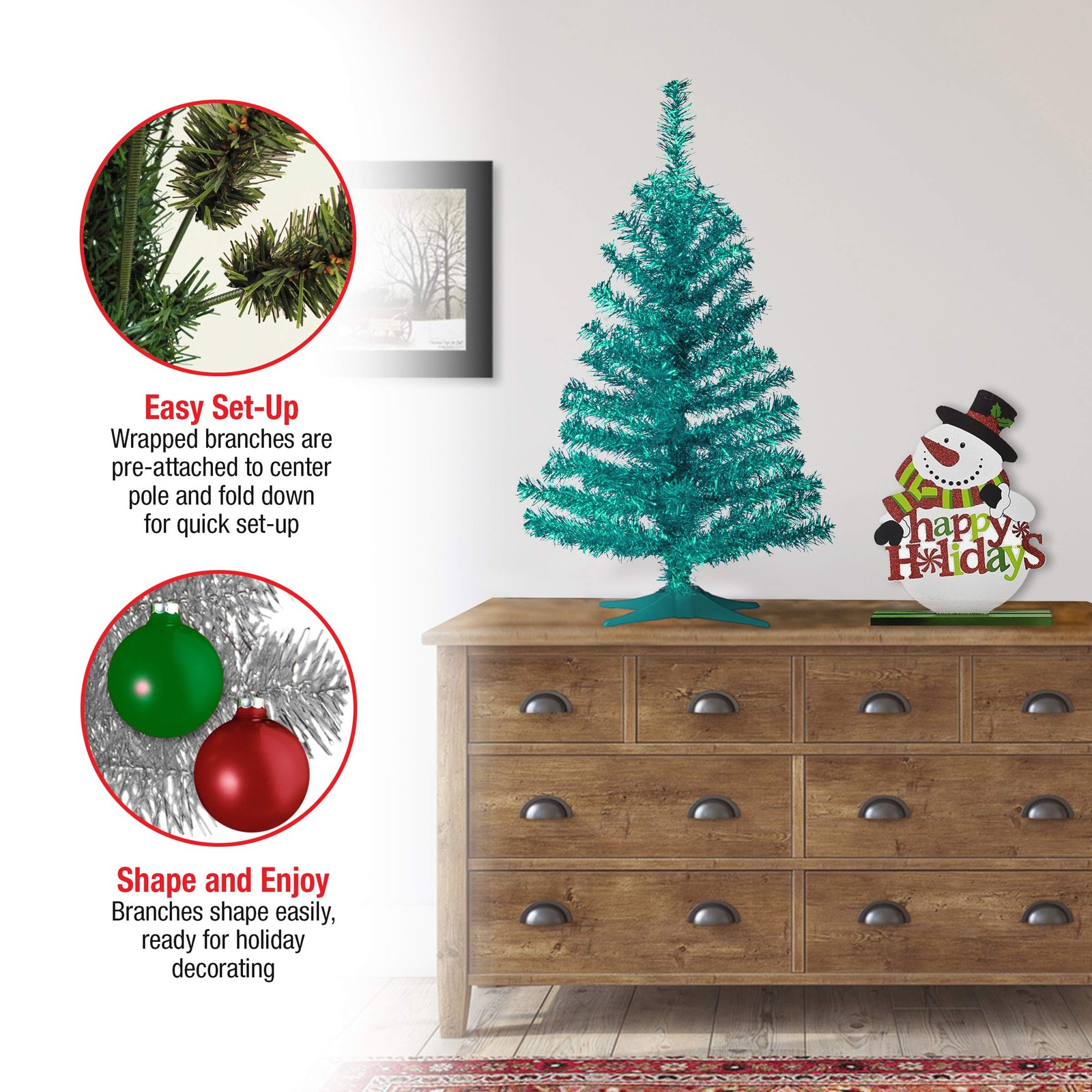 National Tree Company Artificial Christmas Tree, Turquoise Tinsel, Includes Stan
