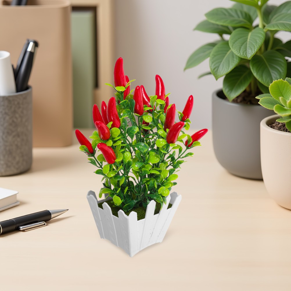 3Pcs Reusable Faux Red Pepper Bonsai Trees Lifelike Plastic Indoor Decoration