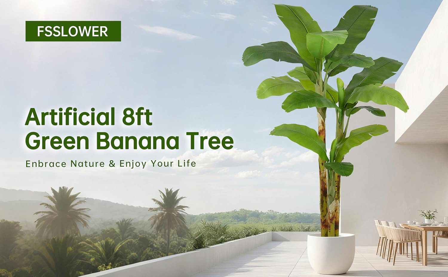 Lifelike 8FT Artificial Banana Tree with 18 Leaves for Home & Office Decor