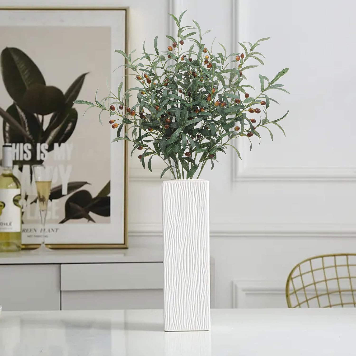 8 PCS Fake Olive Tree Branches Faux Olive Branches for Vase 28 Inch Long Stems A