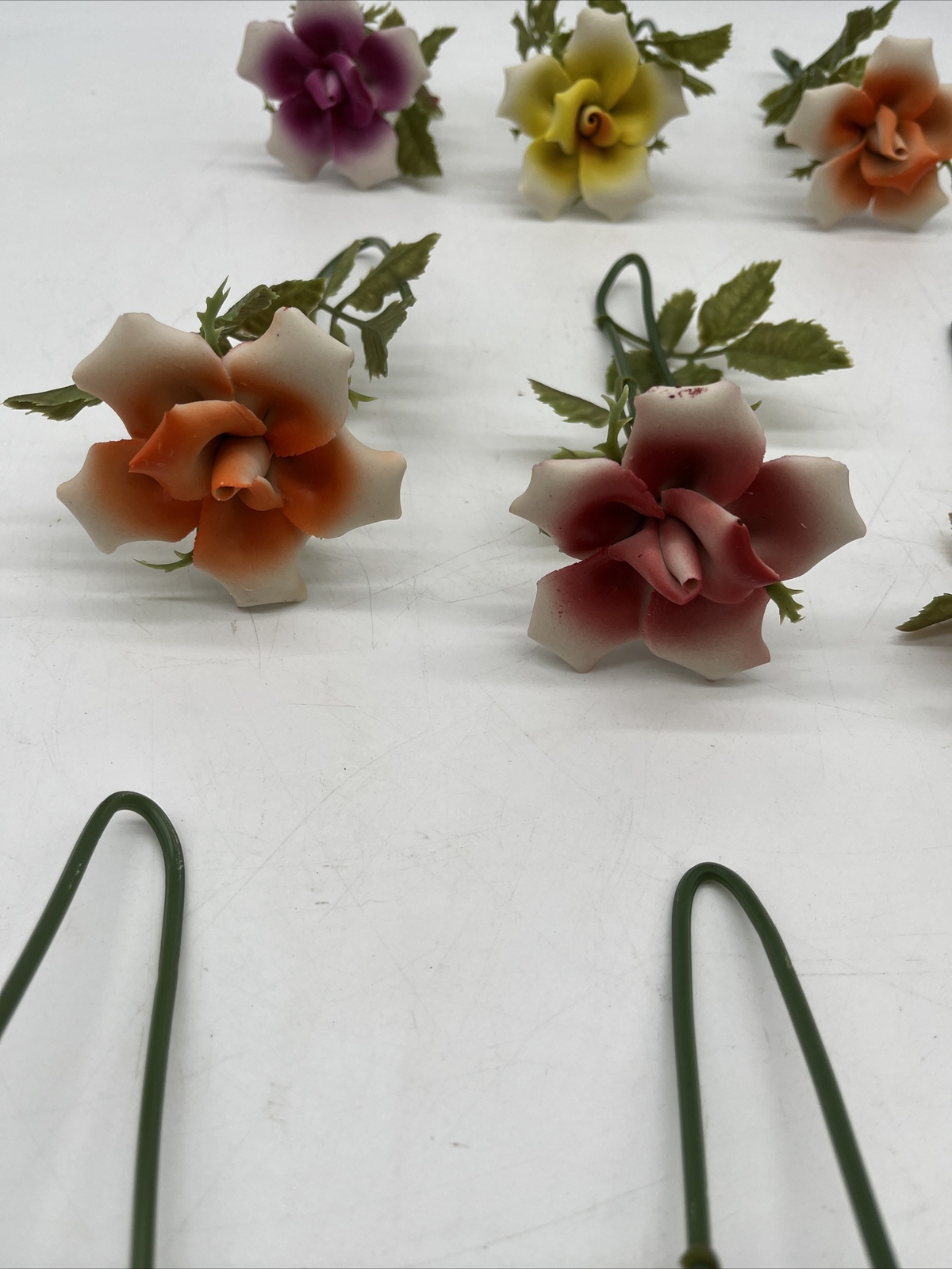 12 vintage stemmed porcelain flowers ceramic no chips