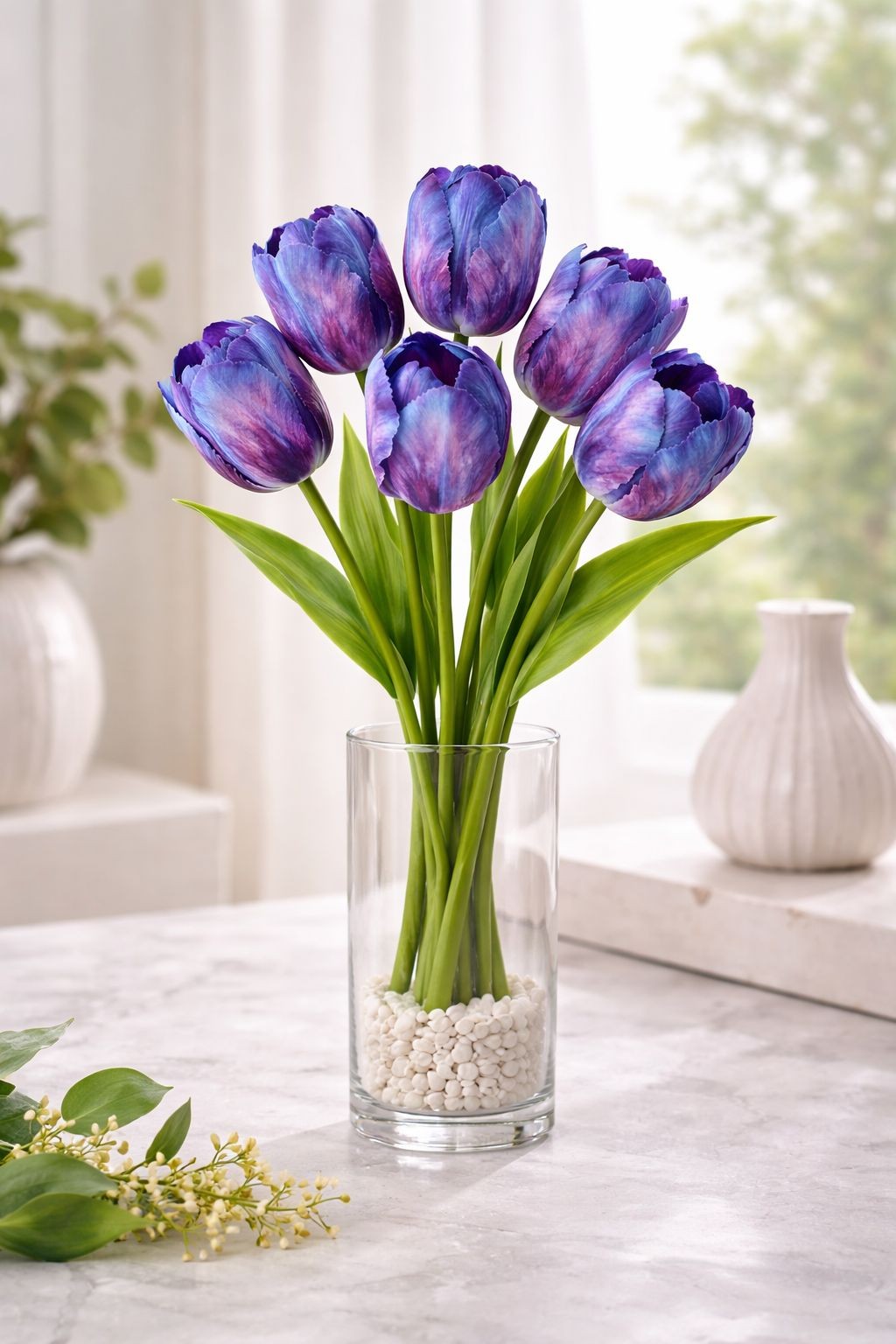 Artificial Purple Tulip Flowers Realistic Gradient Tulip Bouquet 6 Stems