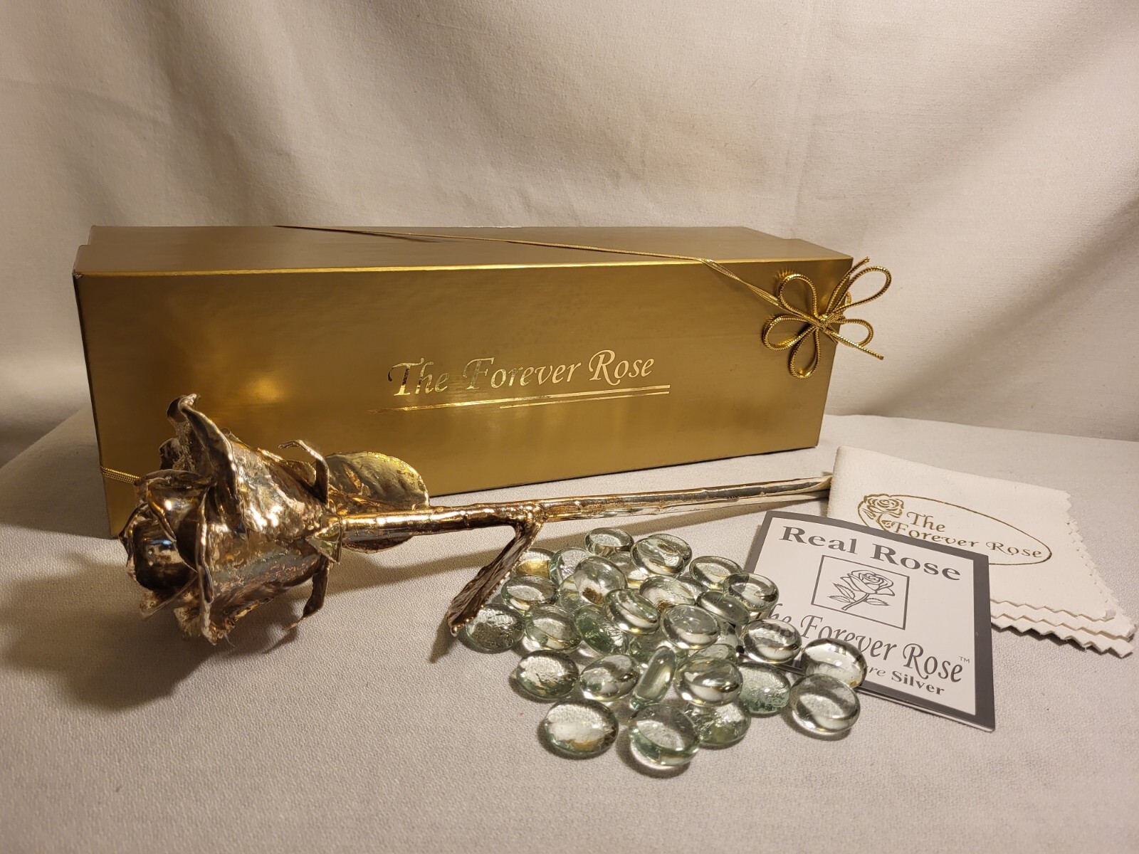 The Forever Rose Dipped in Pure Silver 40 Steps with Glass Beads & Box