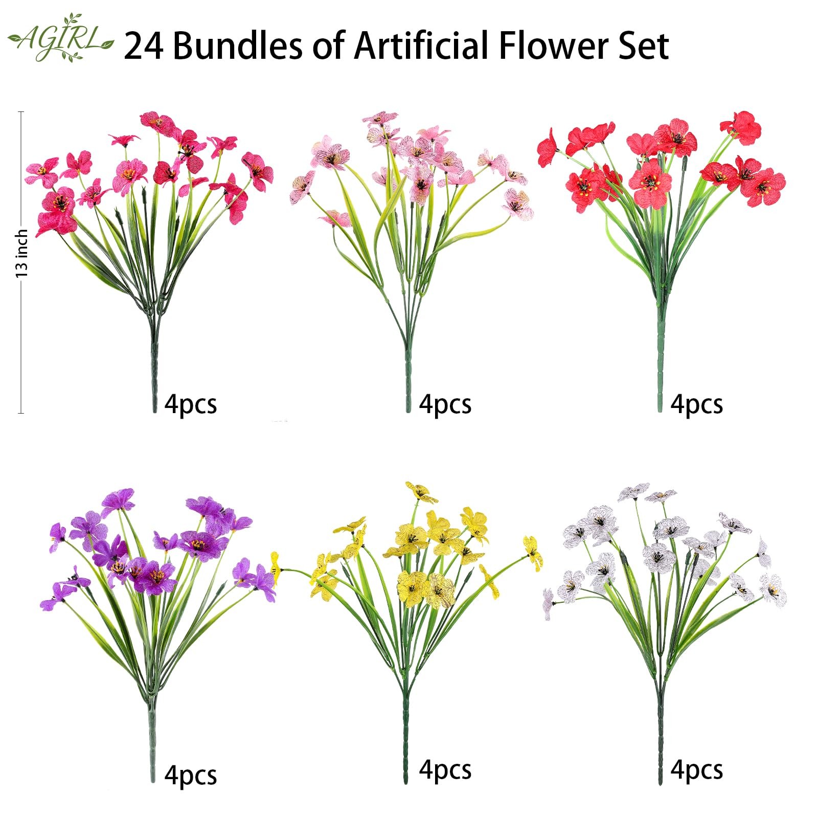 24 Bundles Artificial Flowers for Outdoor,Fake Flowers No Fade Plastic Faux P…