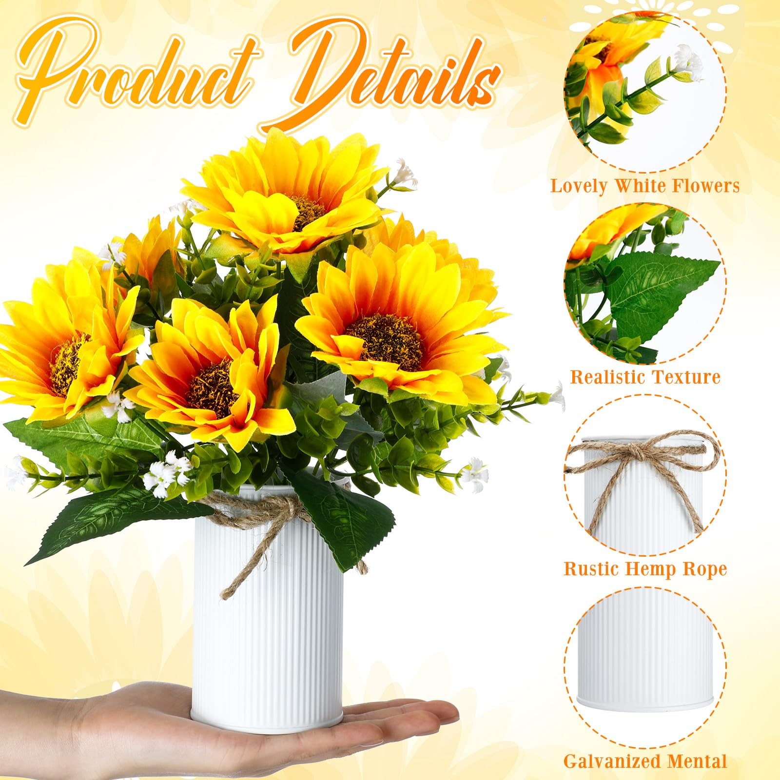 3 Sets Sunflowers Centerpieces for Tables Artificial Sunflower with Vase Rust…