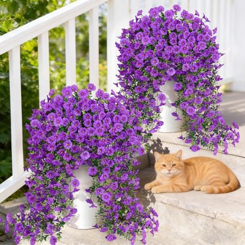 Artificial Flowers for Outdoors, Fake Hanging Flowers for 2 Pack Purple