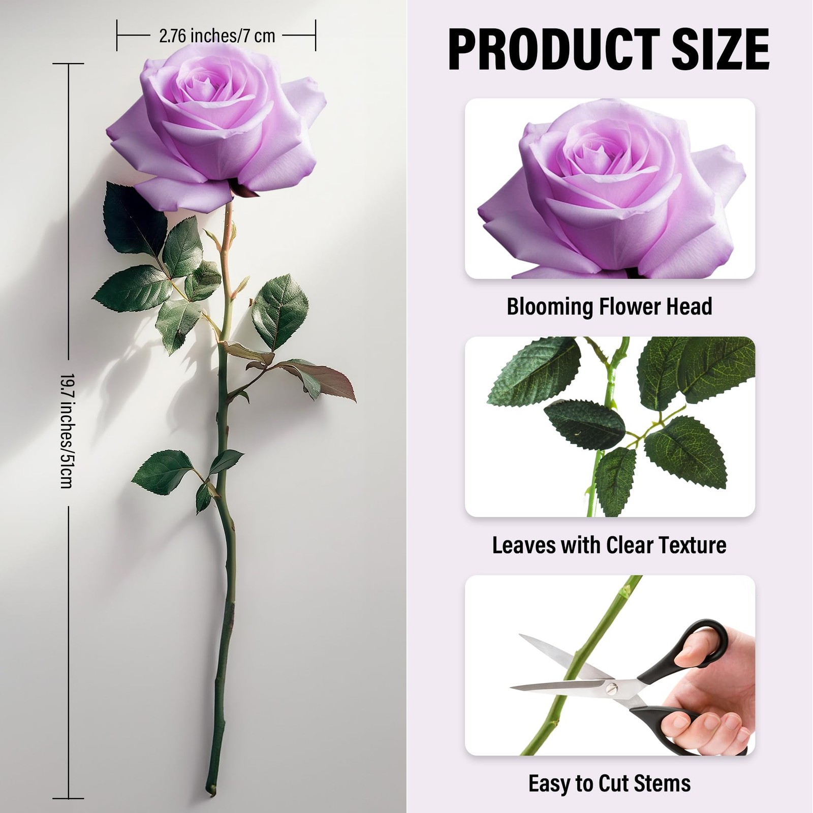 20PCS Artificial Roses with Long Stems – Realistic Silk Flowers, Fake Roses R…